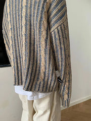 Trendy Striped Twists Knitted Sweaters 2024 Autumn Y2k Men Loose O Neck Long Sleeve Knit Pullover Vintage Warm Sweater Jumpers voguable
