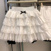 Y2K Women Lace Skirt Summer New Sweet Preppy Patchwork Tutu Skirt High Waist Fashion White Lolita Female Mini Cake Skirt voguable