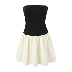 Sexy Elegant Women Patchwork Strapless Mini Dress Summer Party Robe