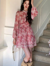 Women's New Elegan Print t Dresse Fashion A-Line O-Neck Lantern Sleeve Slim Waist Short Vestidos FrenchCasual Holiday Summer voguable