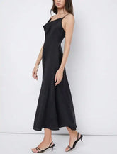 Voguable Summer New Women's Fashion Sexy Elegant V-neck Smooth Satin Party Strap Dress Long Skirt Women's Wear voguable