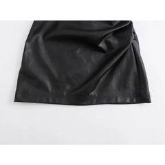 Voguable Sexy Women Strapless Black Faux Leather Draped Dresses Party voguable