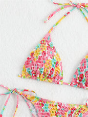 Voguable Sexy Micro Bikini 2024 Women Pink Floral Print Pleate Tie Side Triangle Swimsuit Brazilian Halter Push Up Bathing Suit Swimwear voguable