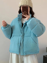 Women Sweet Corduroy Parkas Warm Long Sleeve Retro Stand Collar Cotton Coat Winter Thick Casual Preppy Style Korean Jacket voguable