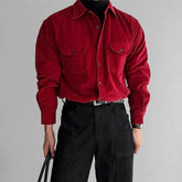 Korean High-end Shirt Temperament Red Corduroy Long-sleeved Shirts Men Women Spring Loose Lazy Trendy Tops Aesthetic Chic Blouse voguable