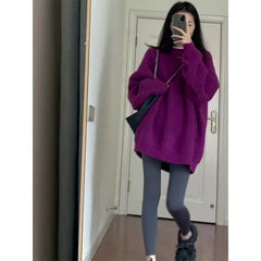 Women's Cable Knit Sweater Pullover Long Sleeve Mock Neck Jumper Top Loose-fit Slouchy Cozy Knitwear Autumn Winter Casual Outfit voguable