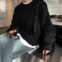 Winter Korean Fashion Jacquard Men Sweater Luxury Trendy O Neck Knitted Solid Color Pullover Leisure Long Sleeve Basic Knitwear voguable