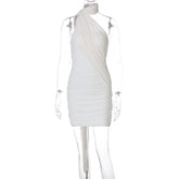 Mesh Strapless Backless Sexy Mini Dress For Women Robe Fashion Off-shoulder Sleeveless Ruched Bodycon Club Dress voguable