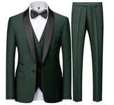 Voguable Men's 3 Piece Tuxedo Suit Set One Button Satin Shawl Lapel Slim Fit Blazer Vest Pants For Formal Business Wedding Groom voguable