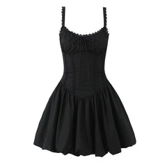 Women Lace Spliced Black White Sling Mini Dresses Sexy Low Waist Cotton Summer Sexy Party Dress Lacing Up Robe