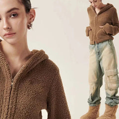 Autumn Winter Women Flare Sleeve Sweaters Coats Hooded Solid Zipper Pockets Vintage Lazy Wind Feather Down Cardigan Knit Tops voguable