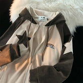 Voguable Y2K Harajuku Style New Fashion Star Patch Zipper Hooded Women Streetwear Popular Casual Joker Sweatshirt Unisex Stitching Tops voguable