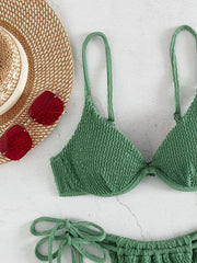 Voguable Underwire Push Up Bikinis Women Solid Green Swimwear 2024 Ribbed Cut Out Beach Bathing Suit Tie Side Triangle Swimsuit Biquini voguable