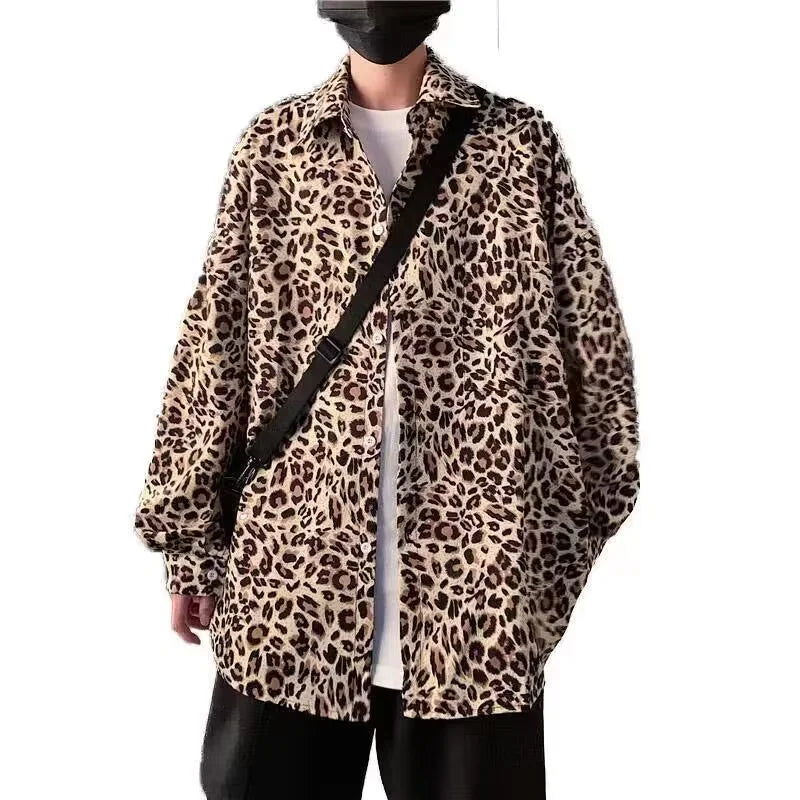 Spring Autumn New Fashion Turn-down Collar Long Sleeve Leopard Blouse Men's Clothing Korean All-match Simplicity Button Shirts voguable
