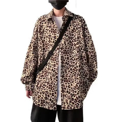 Spring Autumn New Fashion Turn-down Collar Long Sleeve Leopard Blouse Men's Clothing Korean All-match Simplicity Button Shirts voguable