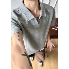 Voguable Men Oversized Drop Shoulder Polo Shirt, Summer Breathable Short Sleeve Top, Minimalist Loose Fit Curved Hem Casual Wear Clothing voguable