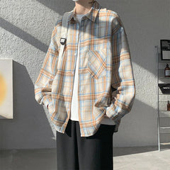 Spring Long Sleeved Shirt Men Retro Plaid Shirt Men Japanese Streetwear Loose Casual Shirt Mens Vintage Shirts Plus Size 5XL voguable