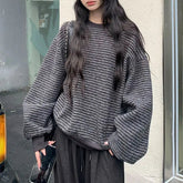 Voguable Retro Striped Round Neck Hooded Long-sleeved Sweatshirt Women Autumn New Korean Style Loose Student Top voguable