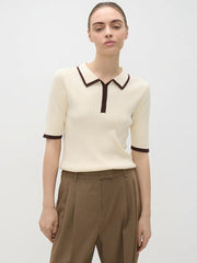 Short Sleeve Knit T-shirt Women Sweater Pullovers Summer Female Patchwork Ribbed Lapel Slim Knitted Tops Sweaters voguable