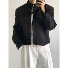 Autumn New short Bomber Jacket Men Korean Fashion High-end Retro Zipper Stand Collar Loose Shoulder Pads Jackets for Men voguable