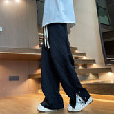 Voguable 2024 Spring New Splicing Design Causal Pants Original Solid Color Men's Stylish Street Loose Straight Trousers voguable