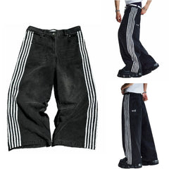 New Hip Hop Baggy Jeans Harajuku Goth Y2k Jeans for Men Black Striped Embroidered Wide Leg Denim Pants High Street Streetwear voguable