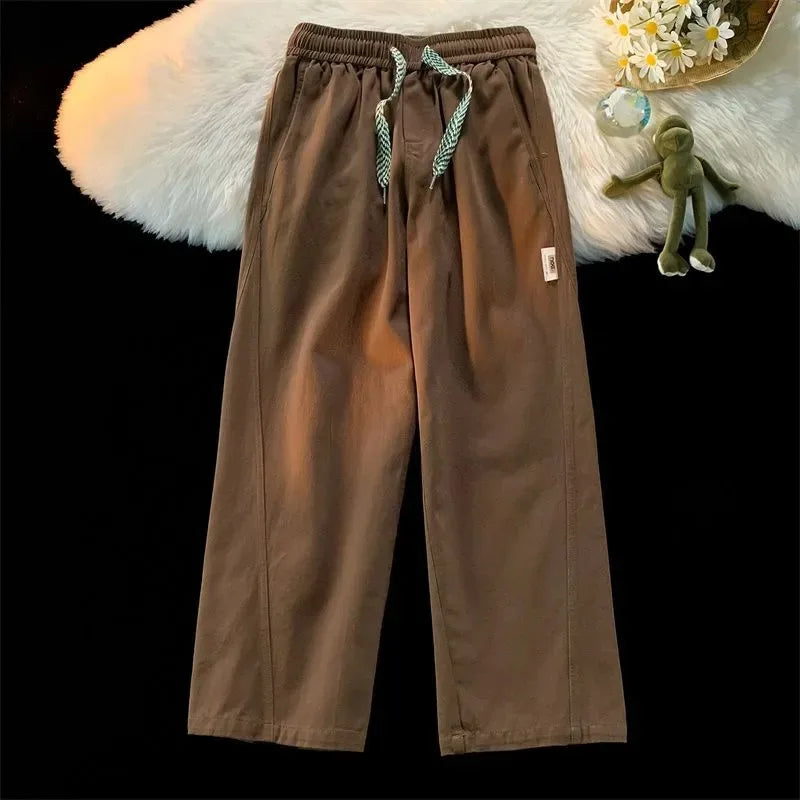 Voguable Men's Cropped Trousers Elastic Waist with Contrast Drawstring Relaxed Fit voguable
