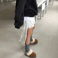 Voguable Korean Fashion Lace Up Irregular Solid Color A-line Skirt Women 2024 Spring New Street Style High Waist Pleated Casual Skirt voguable