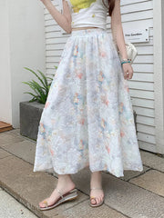 Women Floral Sweet Long Skirt Casual High Waist Elegant Loose Korean Skirts High Quality Lady Fashion Ball Gown Long Skirts voguable