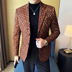 Voguable New British Style Korean Style Suit Jacket Business Formal Slim Fit Fashionable Printed Jacket Social Ball Groom Tailcoat Blazer voguable