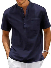 Voguable Slim Fit Cotton Linen irt Men's f Open Collar ort Sve Breathable Workwear irt Henry Collar Smo Trendy Summer voguable