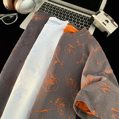 Men Loose Fit Cotton T Shirt Round Neck Breathable Rose Flower Print Tee Summer Casual Streetwear Soft Comfortable Trendy 2024 voguable