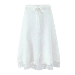 Mesh Patchwork White A-line Midi Skirt Women Back Swing Holiday Summer Skirts