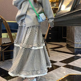 Kawaii Harajuku Plaid Skirt Women Preppy Style Sweet Long Skirts Retro Lace Patchwork A-line Ruffle Skirts Streetwear voguable