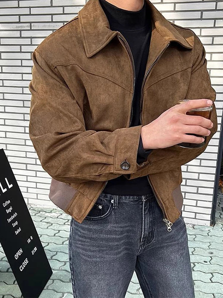 Men's Short Bomber Jackets 2024 Spring Retro Y2k Lapel Zipper Pocket Windbreaker Coats Luxury High Quality Overcoat Streetwear voguable