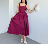 Voguable Spring/Summer New Women's Fashion Casual Solid Color Sleeveless Square Collar Strap Dress voguable
