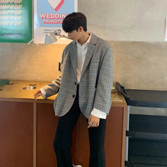 Voguable Plaid Blazer Men Oversized Fashion Society Men Dress Jacket Korean Loose Casual Suit Jacket Men Office Formal Jackets M-2XL voguable