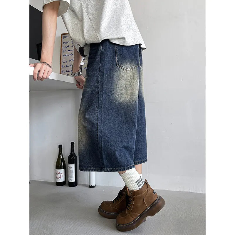 Loose Fit Cropped Jeans Elastic Drawstring Waist Stretch Denim Casual Wear Comfort Men Baggy Denin pants man Fashion Trendy voguable