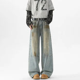 Men Baggy Wide Leg Jeans Washed High Street Fashion Trendy Casual Streetwear Oversized Fit Light Blue Vintage Wash Trousers voguable