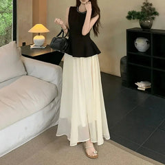 Summer 2025 New Hepburn Style Women's Heavy Embellished Top And Skirt Set with Pearlescent Fabric Elegant And High-End Feeling voguable