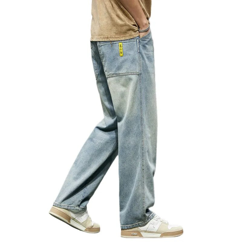 Wide Leg Jeans Men Baggy Pants Summer Straight Cut Loose Retro Blue Denim Pants Streetwear Fashion Pockets Vintage Man Clothes voguable