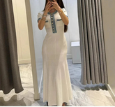 Denim Patchwork Kinitting Fashion Long Dress Tight Single Breasted Chic White Women Dress Versatile Street Summer Spring Vestido voguable