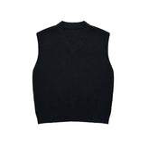 2024 Early Autumn Simple Black V-neck Knitted Sweater Vest for Men Classic Fashion Harajuku Loose Casual All-match Inner Vest voguable