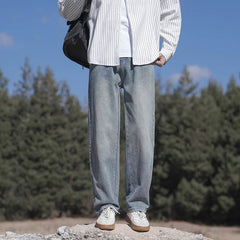 Spring Autumn New Fashion Korean Loose Straight Jeans Men Baggy Pants Elastic Waist Wide Leg Casual Pants Men's Clothes 5 Colors voguable