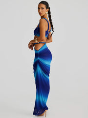 Summer Beach Sexy Two Piece Sets Women Strapless Crop Tops And Maxi Skirt Female Elegant Vacation Club 2 Piece Set voguable