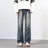 Straight Washed Jeans mens Crinkle Design Denim Pants Wholesale Trendy Fashion Casual Trousers Men Women Streetwear Style voguable