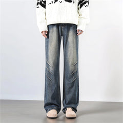 Straight Washed Jeans mens Crinkle Design Denim Pants Wholesale Trendy Fashion Casual Trousers Men Women Streetwear Style voguable