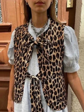 Voguable Leopard Print Bow Lace-Up Vest Women Loose Sleeveless V-Neck Tank Top Spring Fashion Casual Lady Office High Street Outwears voguable