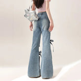 Voguable High Street Hollow Strap Bow Jeans Women's Spring Summer New High Waist Slimming Spice Girls Denim Wide Leg Horn Pants voguable