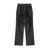 Vintage Flame Embroidered High Rise Jeans Women's Washed Old Loose Fit Jeans Women's Y2K Jeans Casual Pants Loose Fit Jean voguable